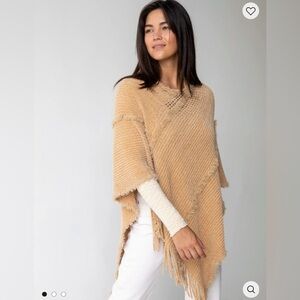 Natural Life Chenille Tan/gold Knit Poncho/scarf with Fringe NWT